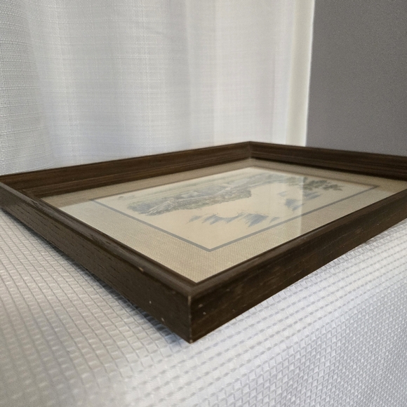 Ink Watercolor Signed Needer Framed Art Textured Matte Country Farm Scene Bridge - Picture 5 of 10